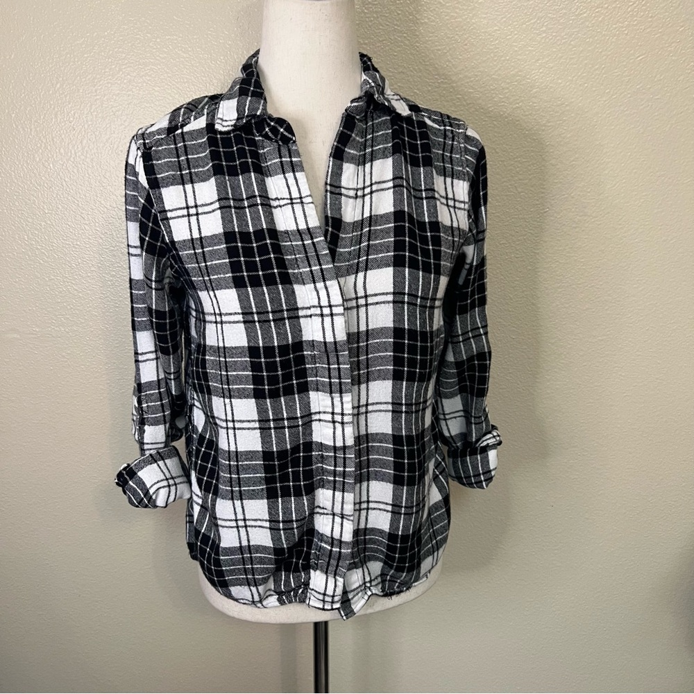 Sam Edelman Black and White Plaid Flannel Shirt Size M